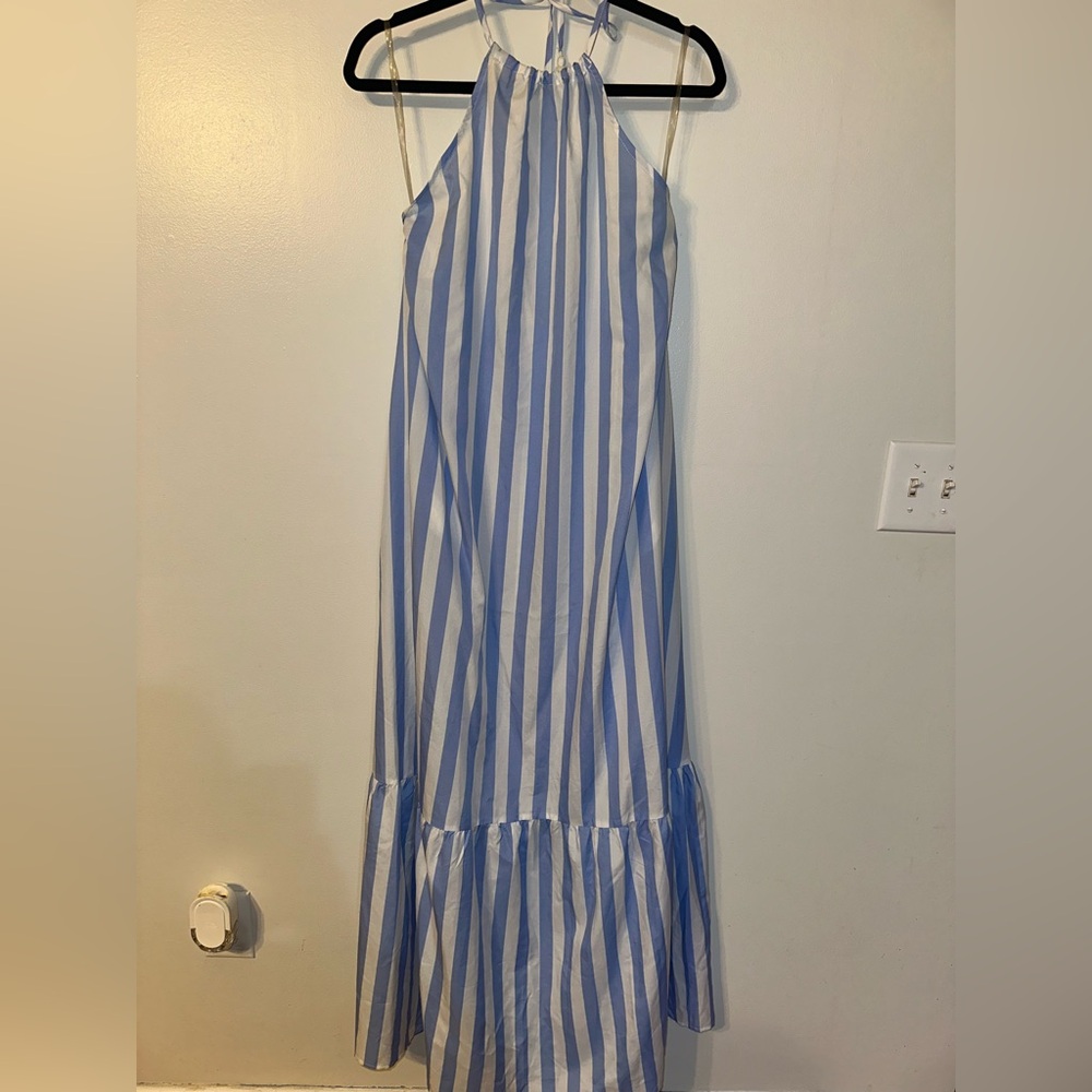 Main Strip Blue and White Striped Maxi Sundress